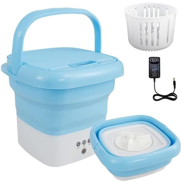 Portable Mini Washing Machine (9L) with Folding Bucket, Spin Dryer Basket and Adapter