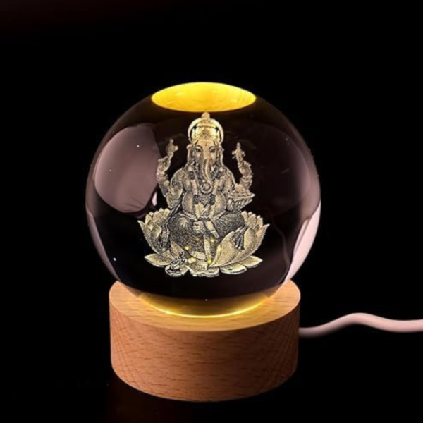 3D Lord Ganesh ji Crystal Ball Lamp for Home, Office