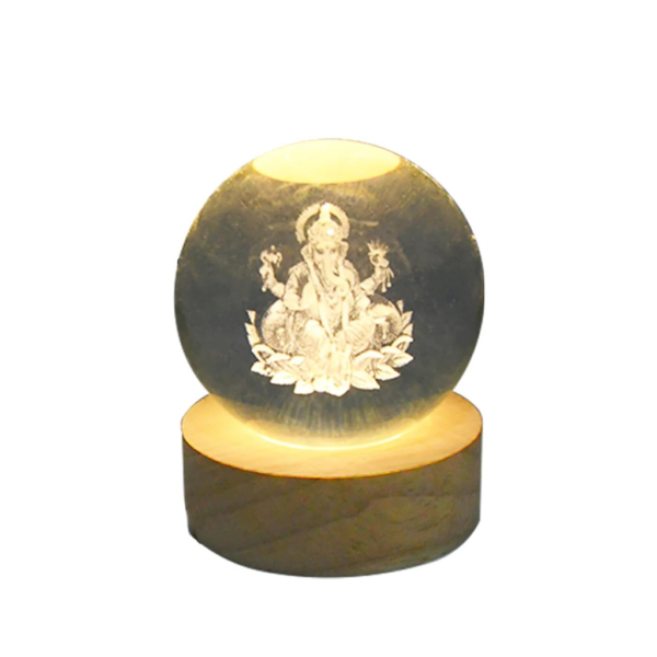 3D Lord Ganesh ji Crystal Ball Lamp for Home, Office - Image 2