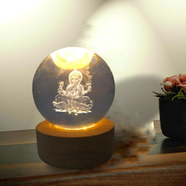 3D Lord Ganesh ji Crystal Ball Lamp for Home, Office - Image 4