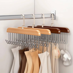 Wooden Clothes Hanger with 8 Adjustable Hooks