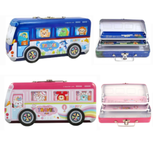 Metal Triple Layer School Bus Pencil Box