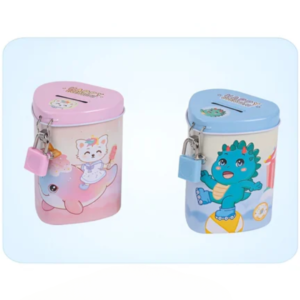 Cat & Dino Theme Mini Piggy Bank With Security Lock & Keys