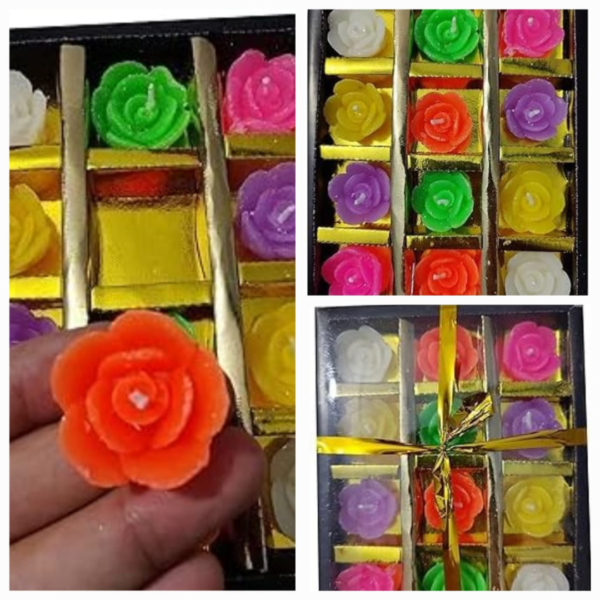 12 Multicolour Rose Smokeless Floating Wax Candle (3 Pack, Total 36 Candles)