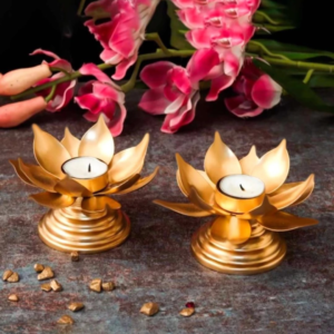 Stylish Lotus Metal Tealight Candle Stand (Pack of 2)
