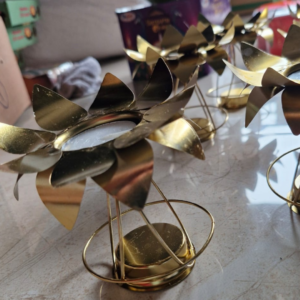 Stylish Lotus Metal Tealight Candle Stand with Long Base (Pack of 2)