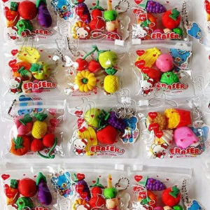 4 Pcs Set of Fruits and Animal Shape Erasers (Pack of 3)