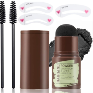 Natural Hairline Powder Sponge With 2 Pairs Of Eyebrow Stamp (Black)