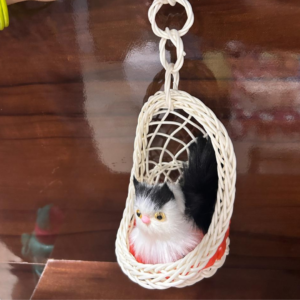 Adorable Fluffy Cat Toy in Hanging Basket