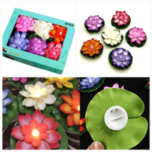 Floating Lotus Flower Multicolour LED Candles (Set of 6 Pcs)
