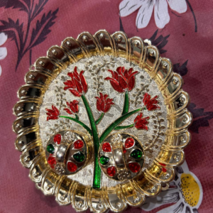 Haldi Kumkum Roli Chawal Golden Medium Size Plate (pack of 2)