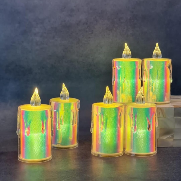 Crystal Acrylic Flameless Rainbow LED Candles (Pack of 6)