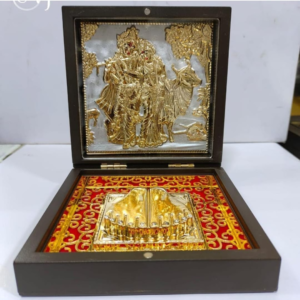 Shri Radha Krishna God and Charan Paduka (Gold and Silver Plated)