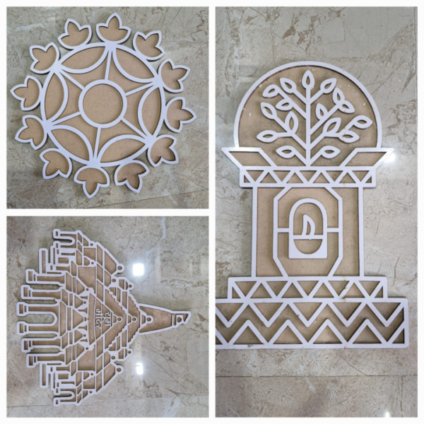 12 inch Reusable Wooden Traditional Rangoli Stencils (Pack of 2)