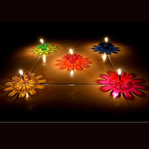 Multicolour Lotus,New Square, Flower shadow Reflection Plastic Diya (Set of 12)