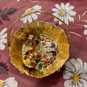 Haldi Kumkum Roli Chawal Golden Mini Basket (Pack of 2)