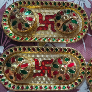 Haldi Kumkum Roli Chawal Golden Mini Swastik Plate (Pack of 2)