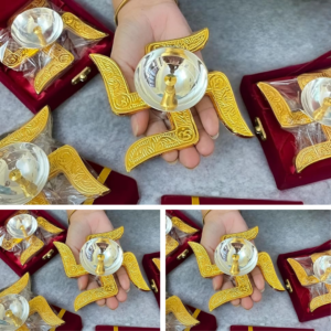 Traditional Brass Swastik Shape Diya with Red Velvet Box