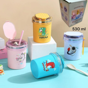 Cartoon Design Insulated Stainless Steel Mug with Straw (530 ml)